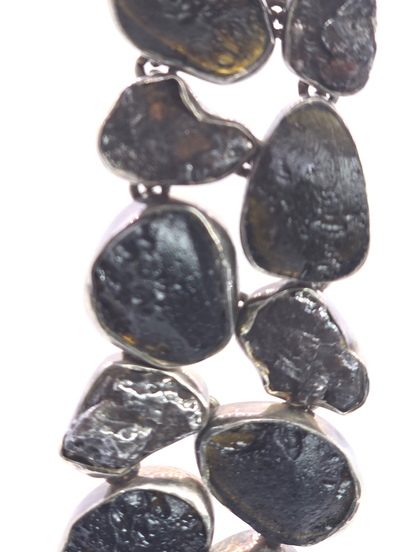 Sikhote Alin meteorites Tektite Raw Meteorite glass sterling silver bezel set large bracelet
