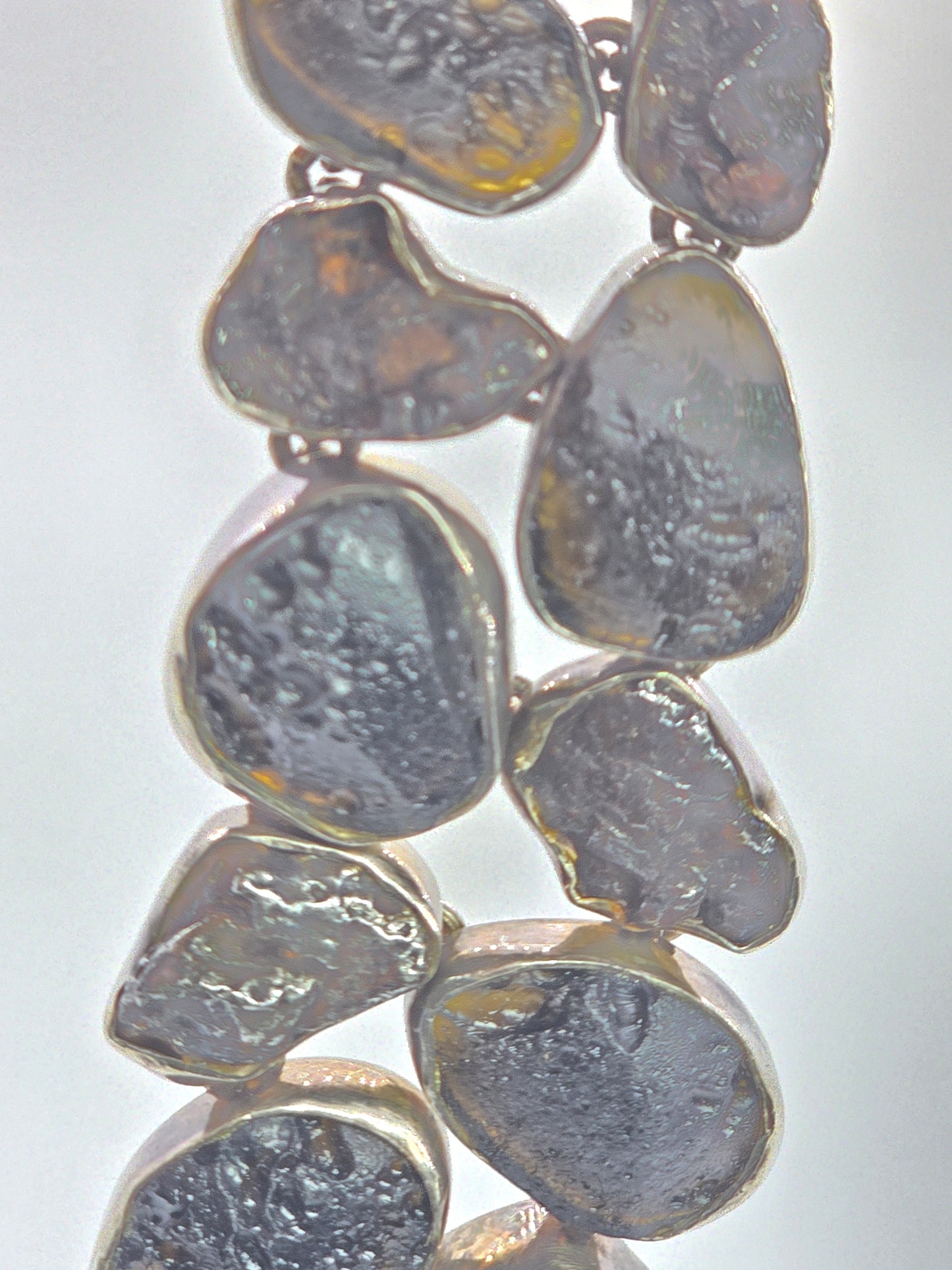 Sikhote Alin meteorites Tektite Raw Meteorite glass sterling silver bezel set large bracelet