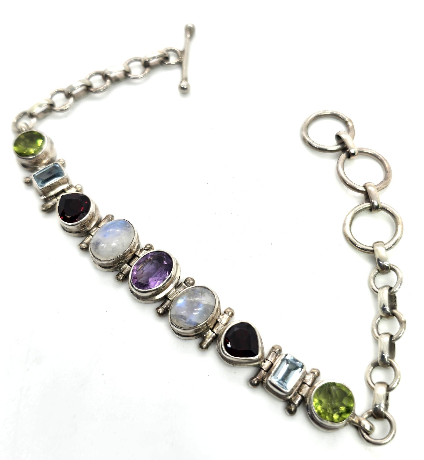 Moonstone garnet amethyst peridot topaz sterling silver toggle bracelet