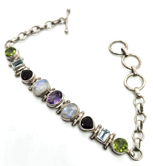 Moonstone garnet amethyst peridot topaz sterling silver toggle bracelet