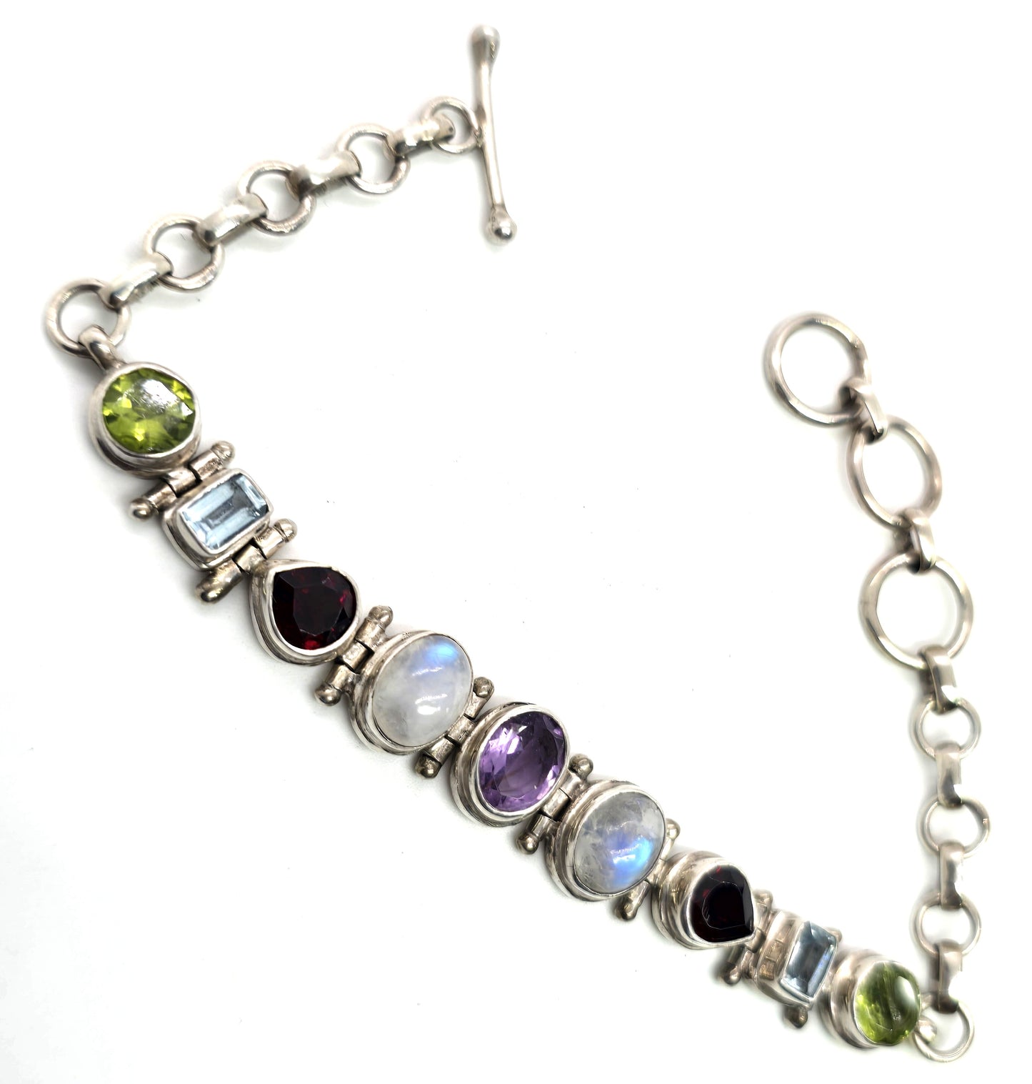 Moonstone garnet amethyst peridot topaz sterling silver toggle bracelet