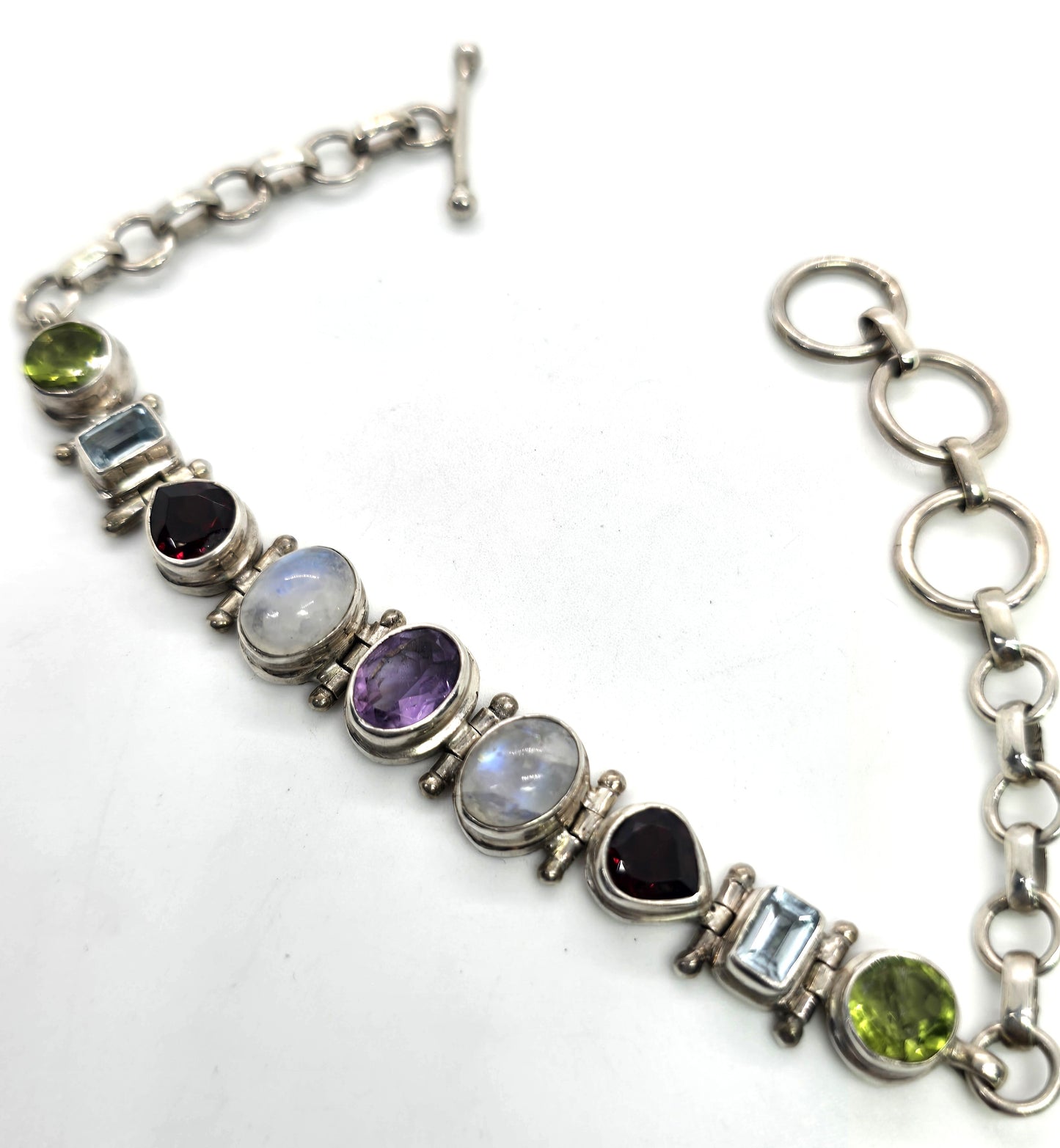 Moonstone garnet amethyst peridot topaz sterling silver toggle bracelet