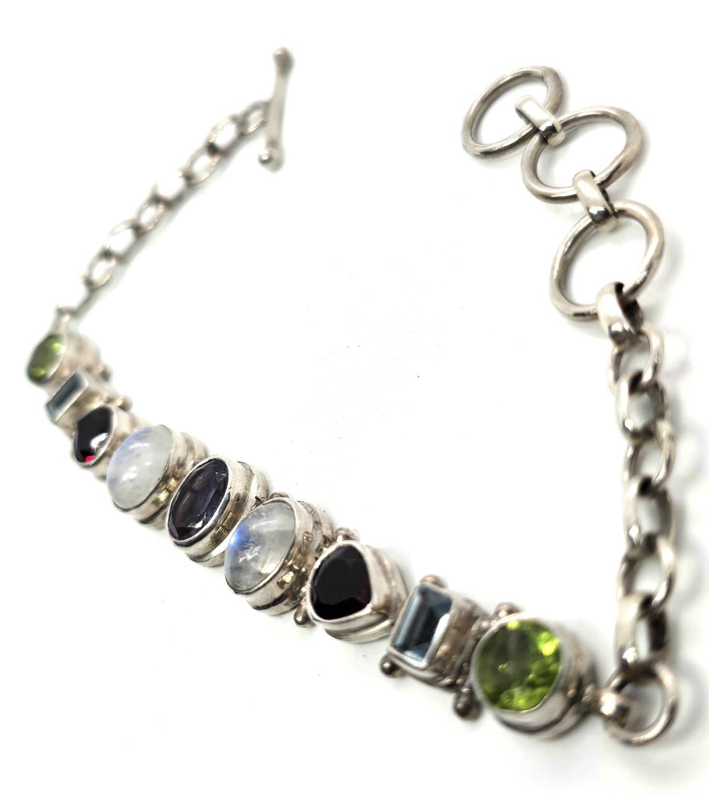 Moonstone garnet amethyst peridot topaz sterling silver toggle bracelet
