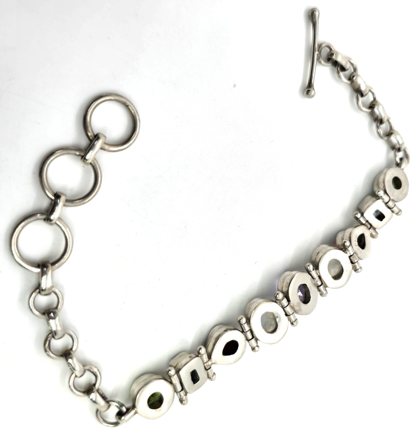 Moonstone garnet amethyst peridot topaz sterling silver toggle bracelet