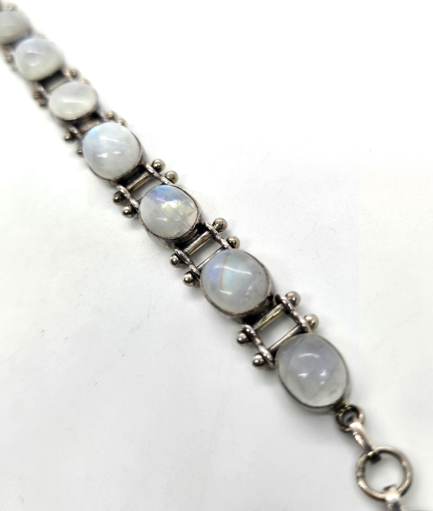 Rainbow Moonstone flashy gemstone articulated sterling silver toggle bracelet