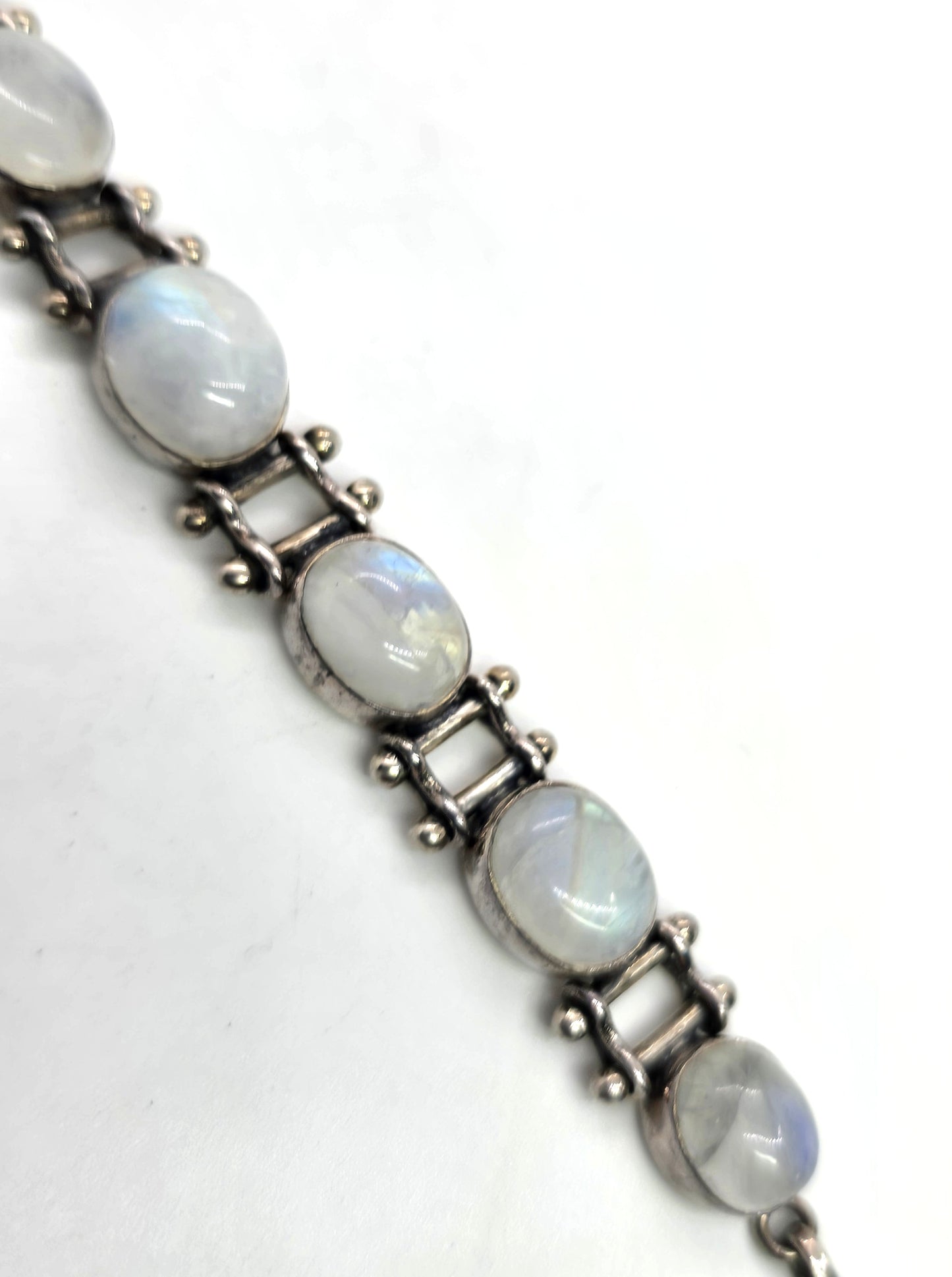 Rainbow Moonstone flashy gemstone articulated sterling silver toggle bracelet
