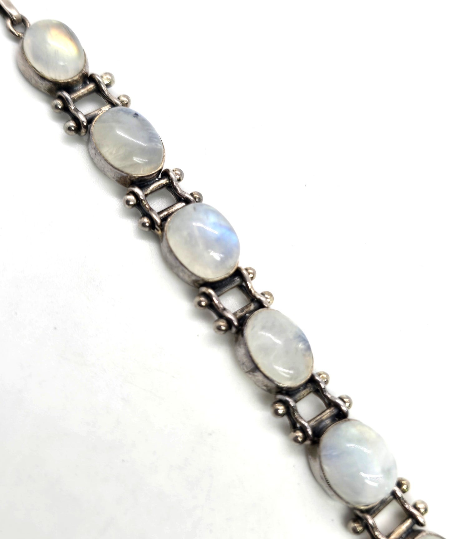 Rainbow Moonstone flashy gemstone articulated sterling silver toggle bracelet