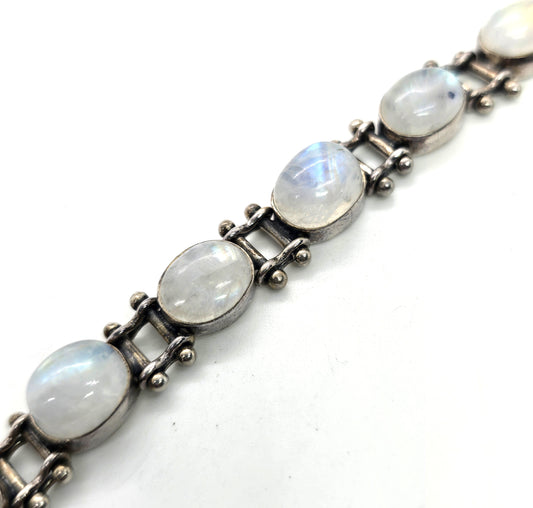 Rainbow Moonstone flashy gemstone articulated sterling silver toggle bracelet