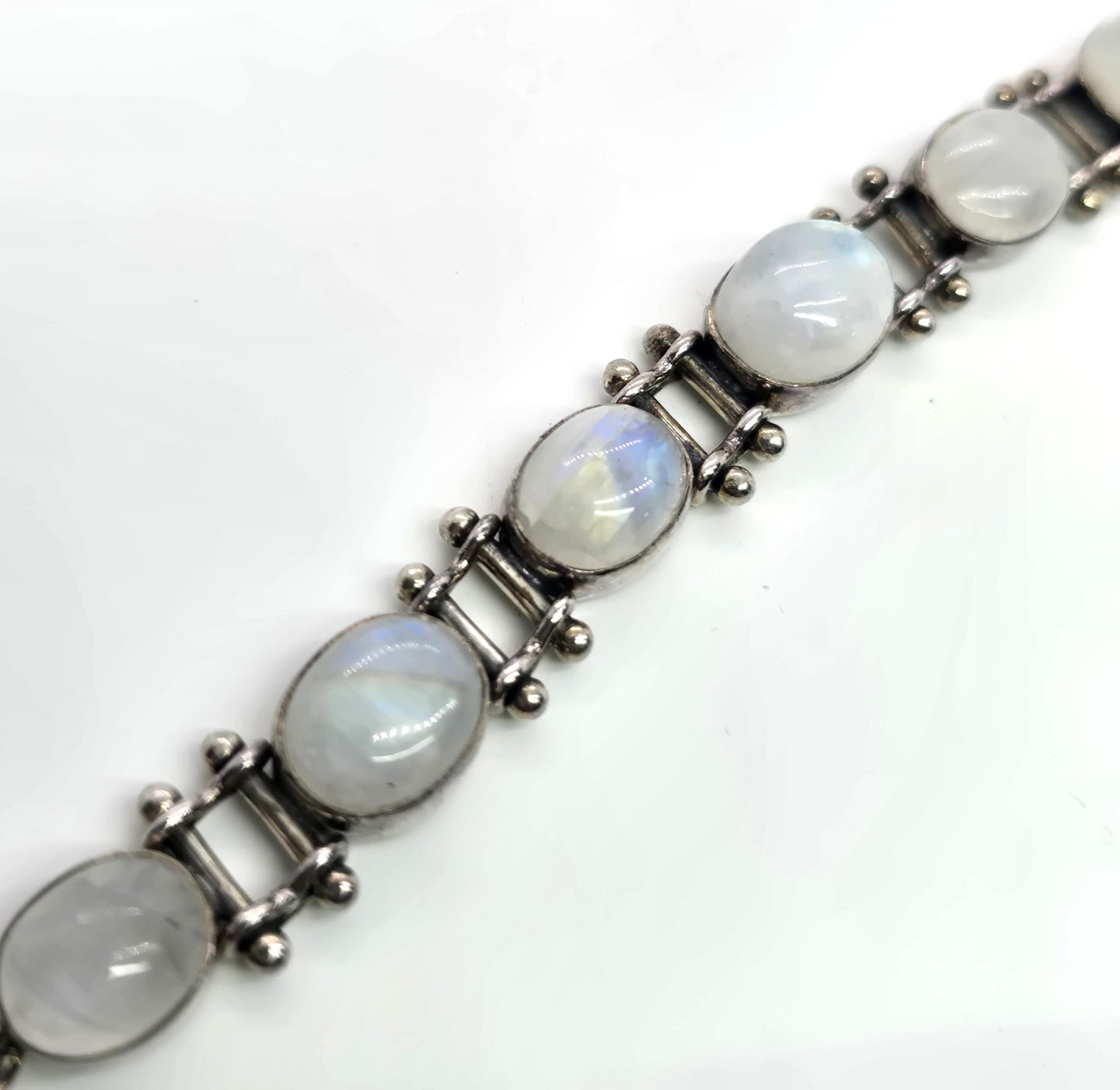 Rainbow Moonstone flashy gemstone articulated sterling silver toggle bracelet