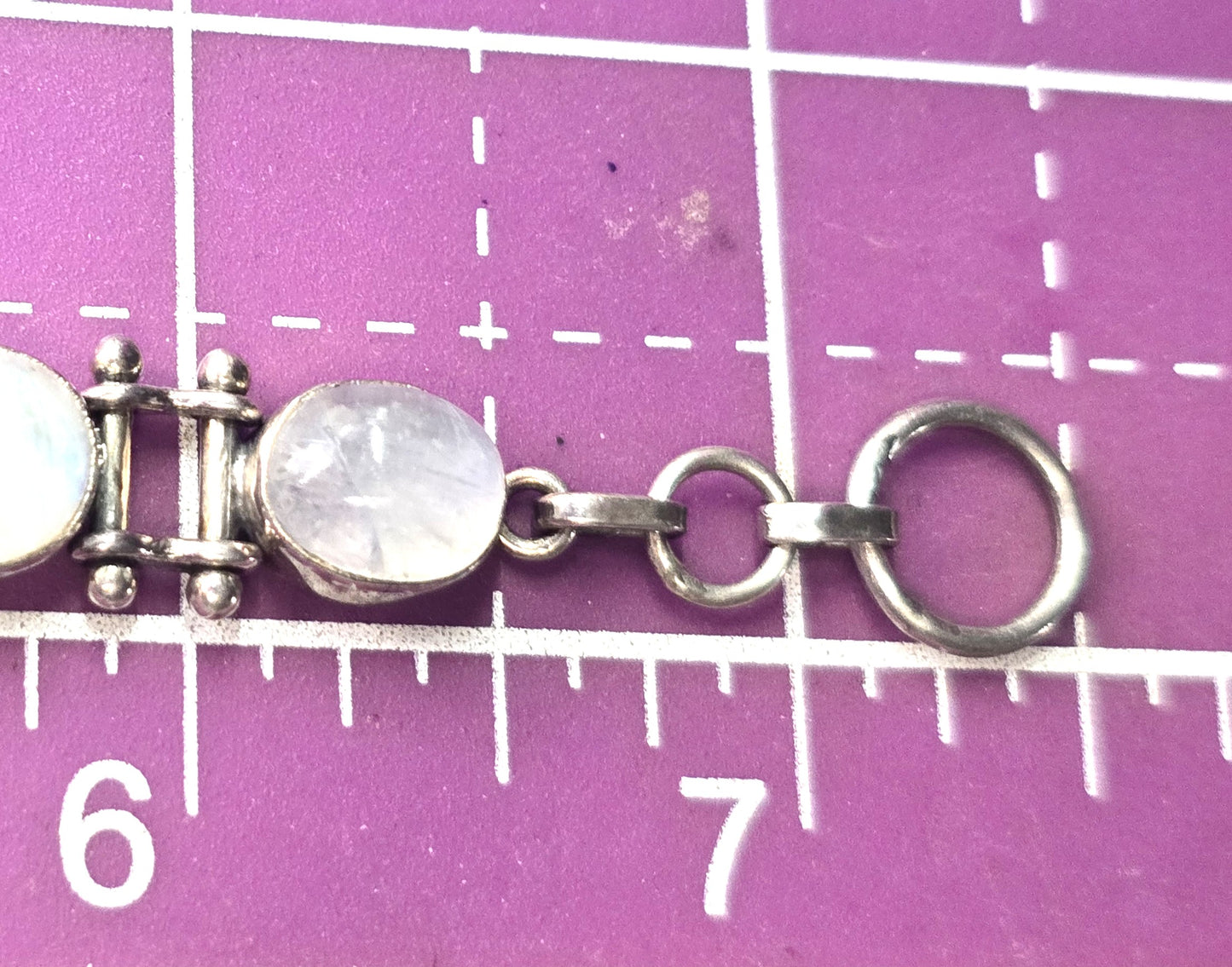 Rainbow Moonstone flashy gemstone articulated sterling silver toggle bracelet