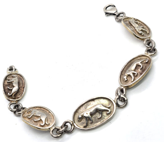 Panther big cat retro vintage panel sterling silver bracelet