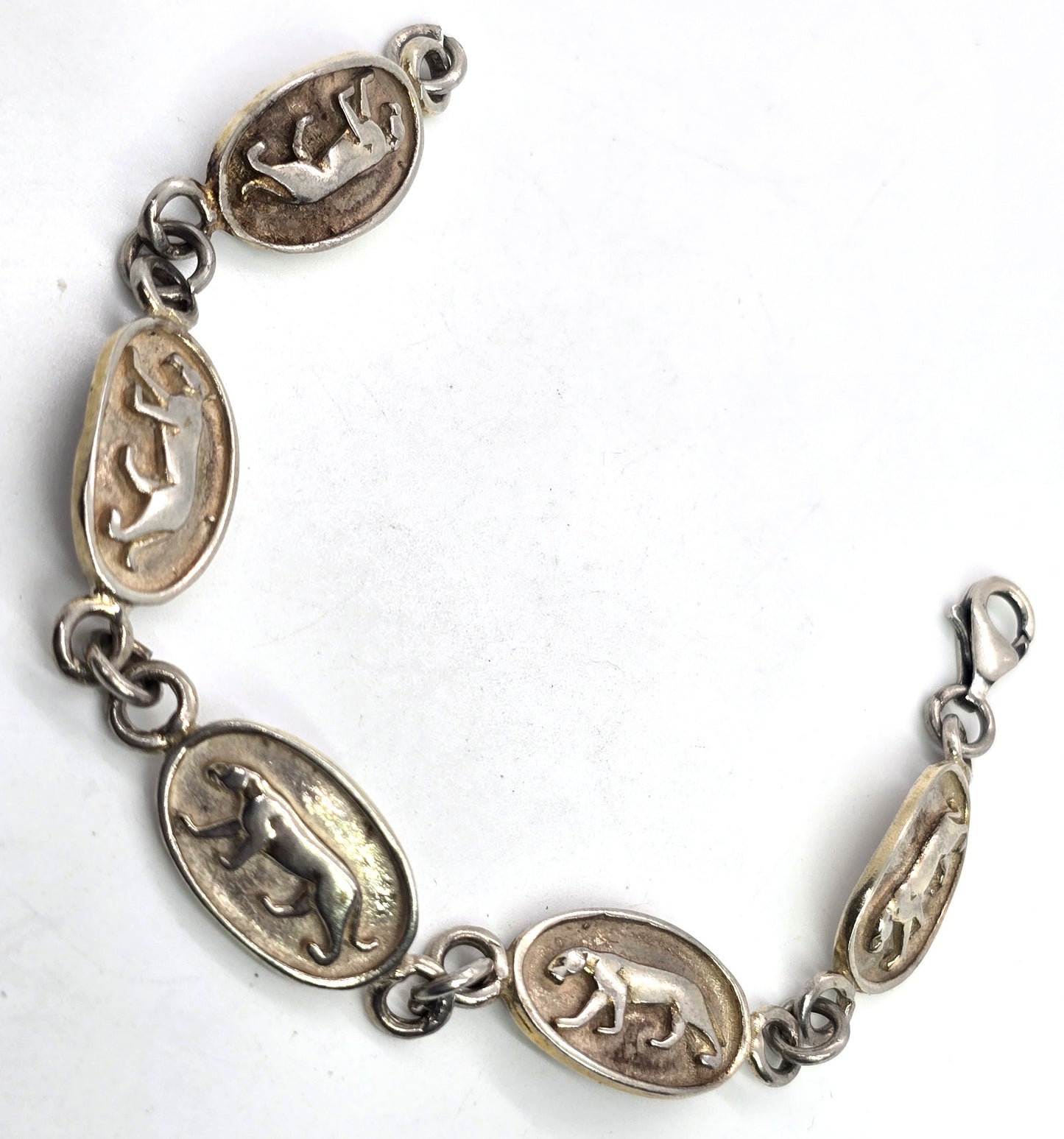 Panther big cat retro vintage panel sterling silver bracelet
