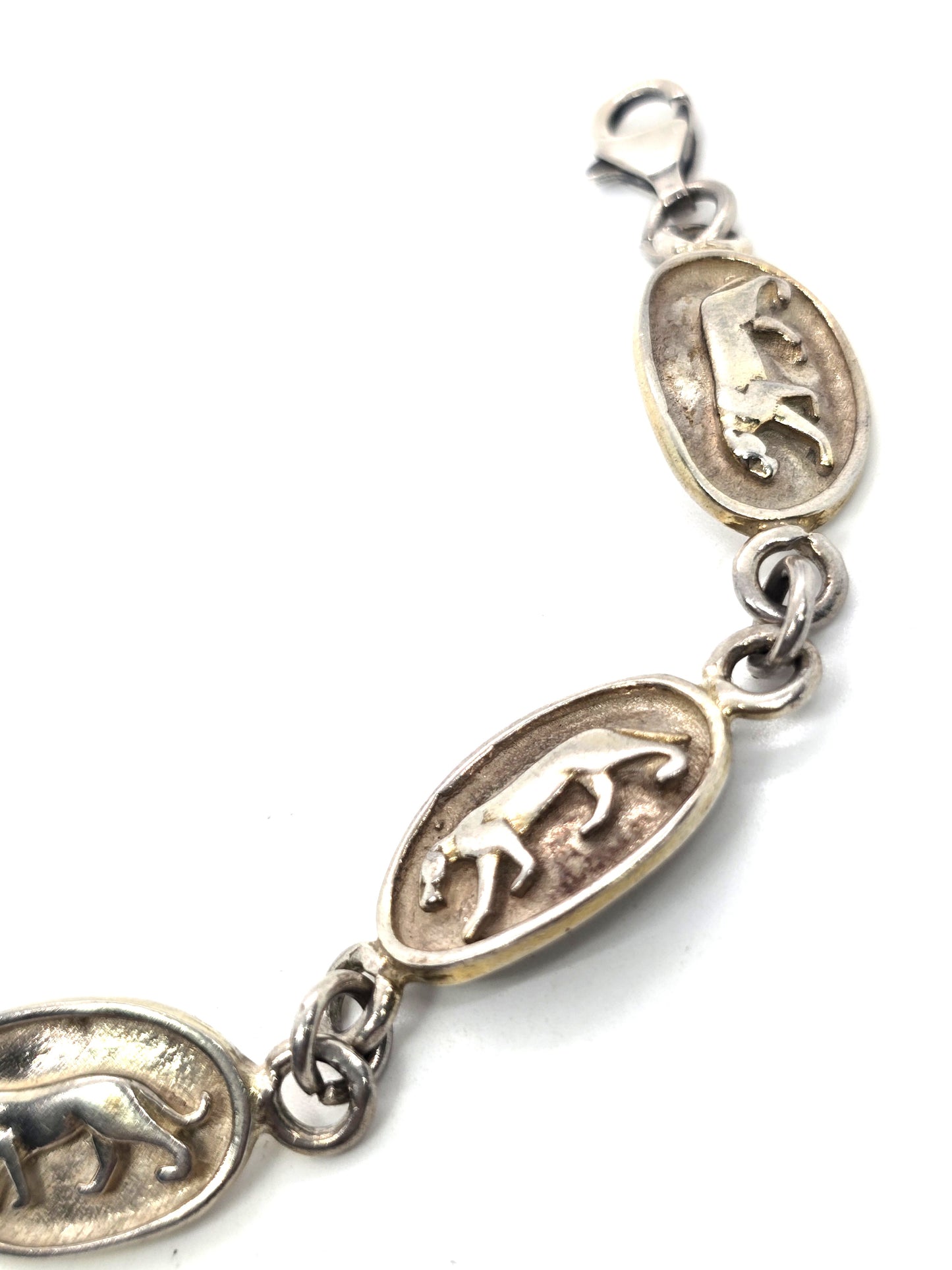 Panther big cat retro vintage panel sterling silver bracelet