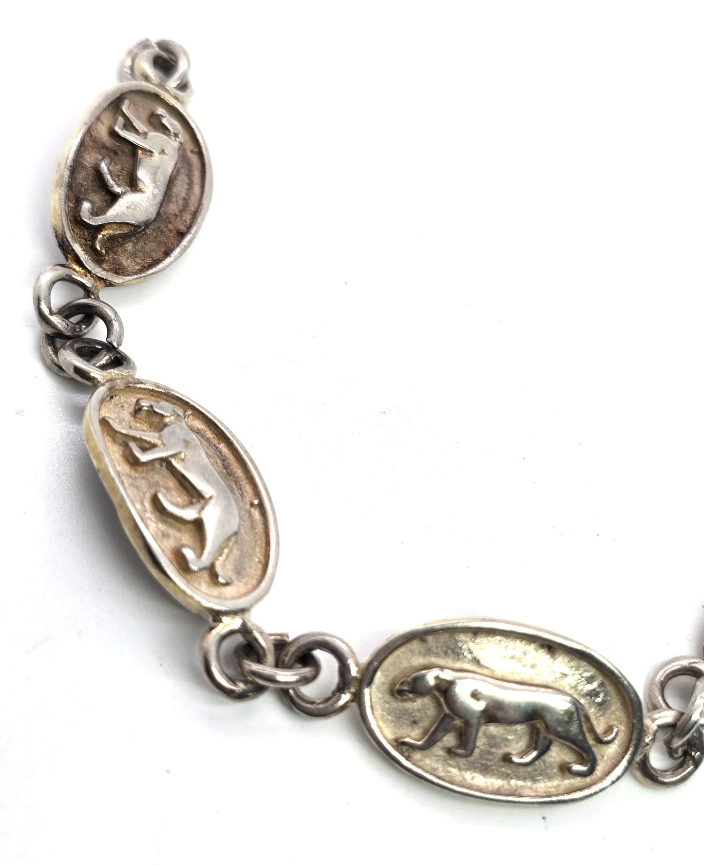 Panther big cat retro vintage panel sterling silver bracelet