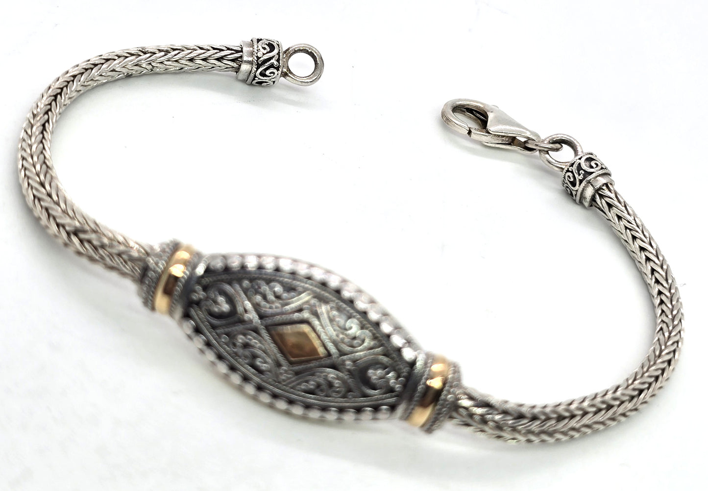 Yellow Gold Plated Balinese style sterling silver vintage herringbone bracelet