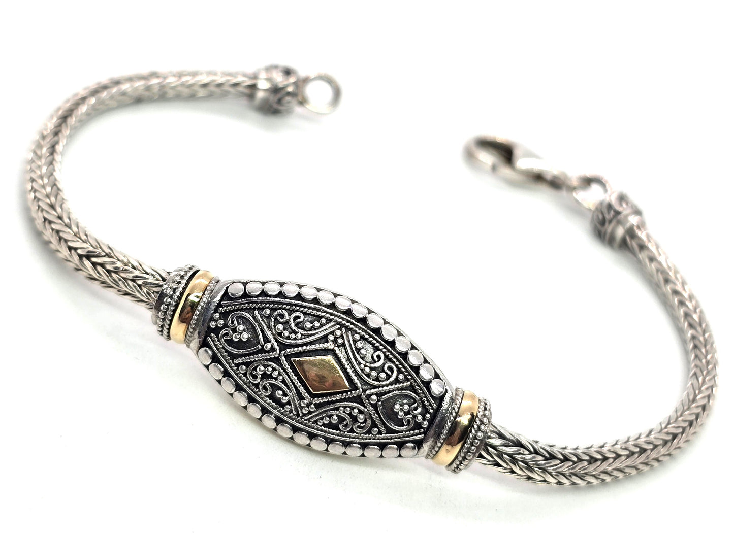 Yellow Gold Plated Balinese style sterling silver vintage herringbone bracelet