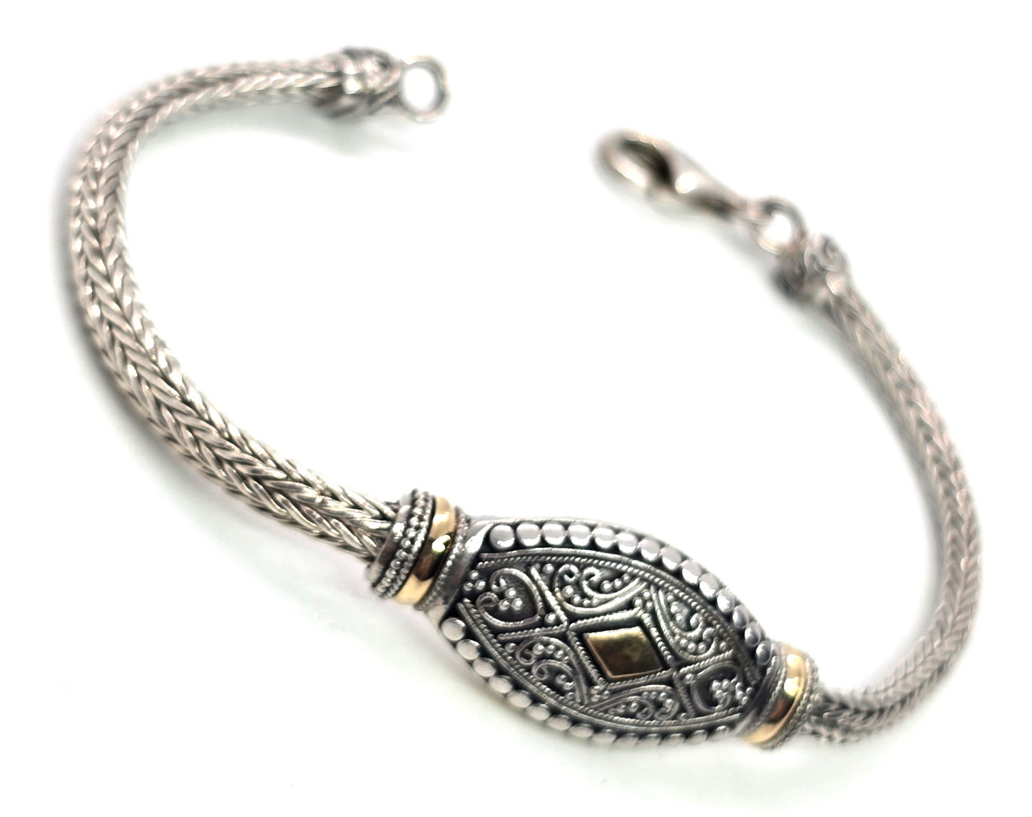 Yellow Gold Plated Balinese style sterling silver vintage herringbone bracelet