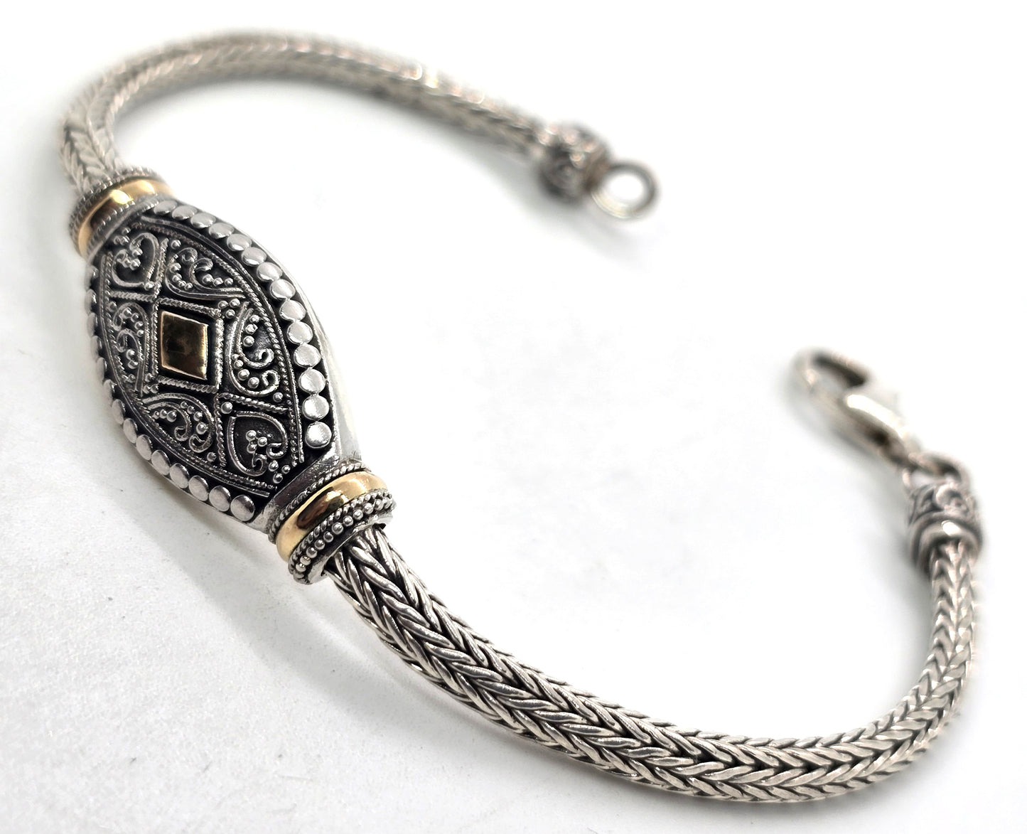 Yellow Gold Plated Balinese style sterling silver vintage herringbone bracelet