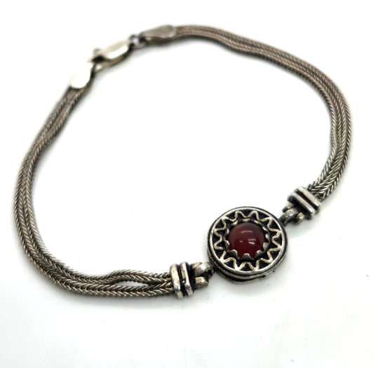 Turkish Ottoman Carnelian foxtail 2 chain 925 sterling silver vintage bracelet