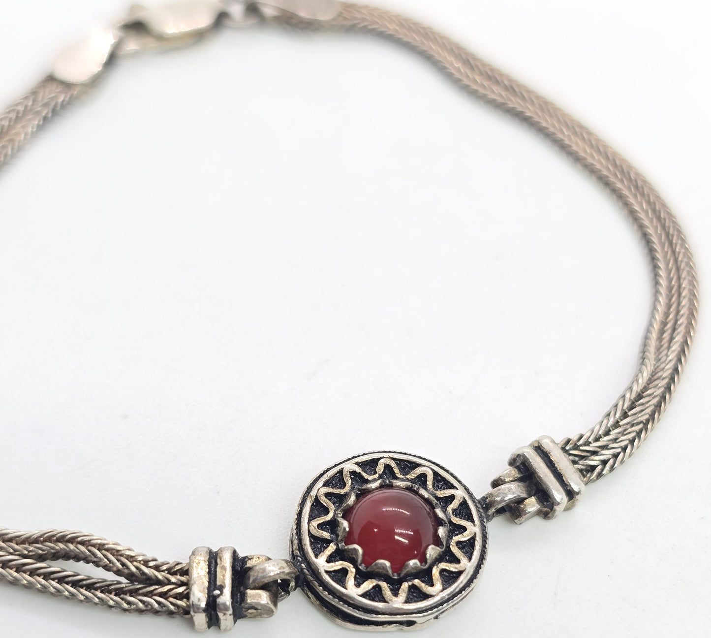 Turkish Ottoman Carnelian foxtail 2 chain 925 sterling silver vintage bracelet