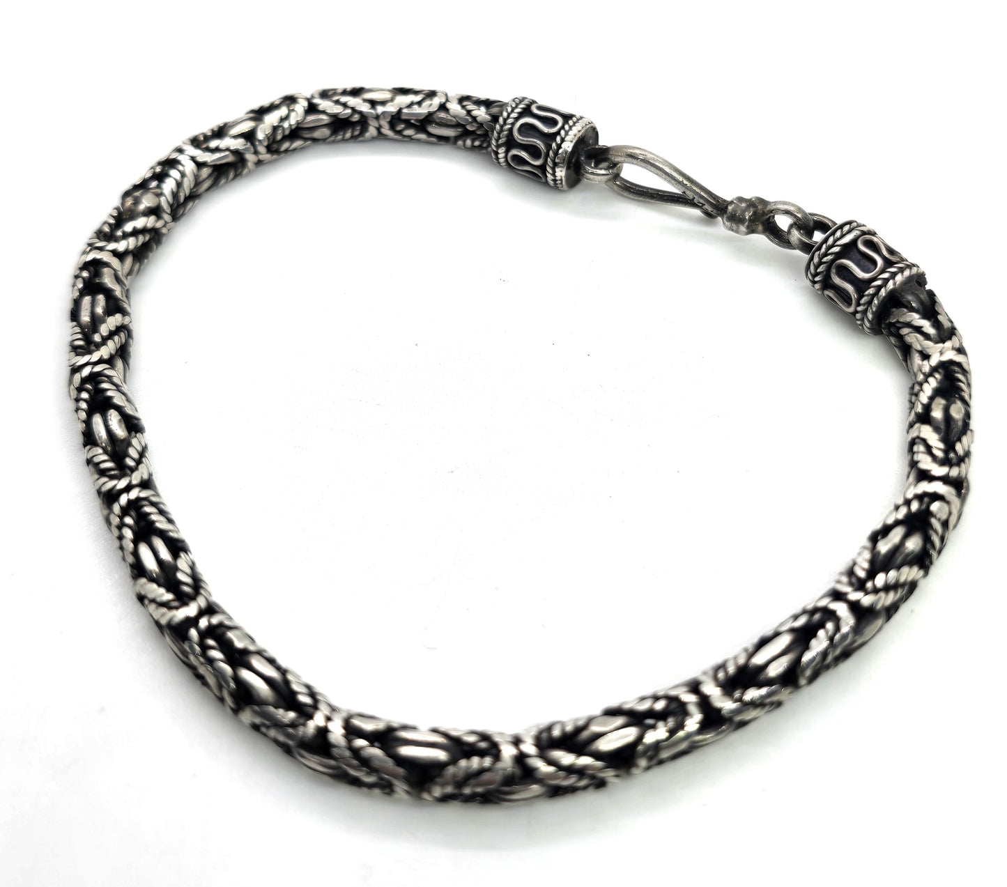 Byzantine chain sterling silver thick Bali style decorated bracelet