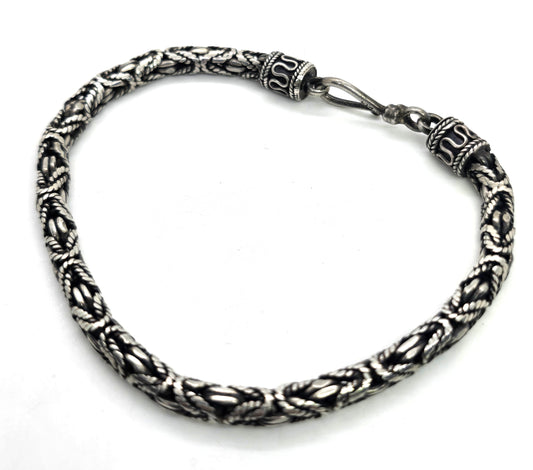 Byzantine chain sterling silver thick Bali style decorated bracelet