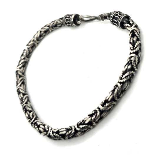 Byzantine chain sterling silver thick Bali style decorated bracelet