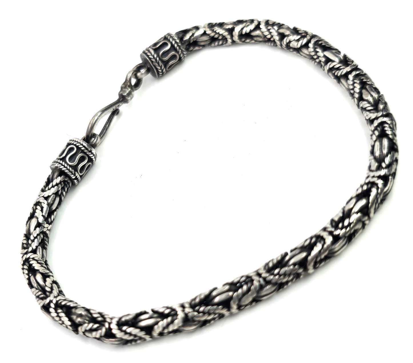 Byzantine chain sterling silver thick Bali style decorated bracelet