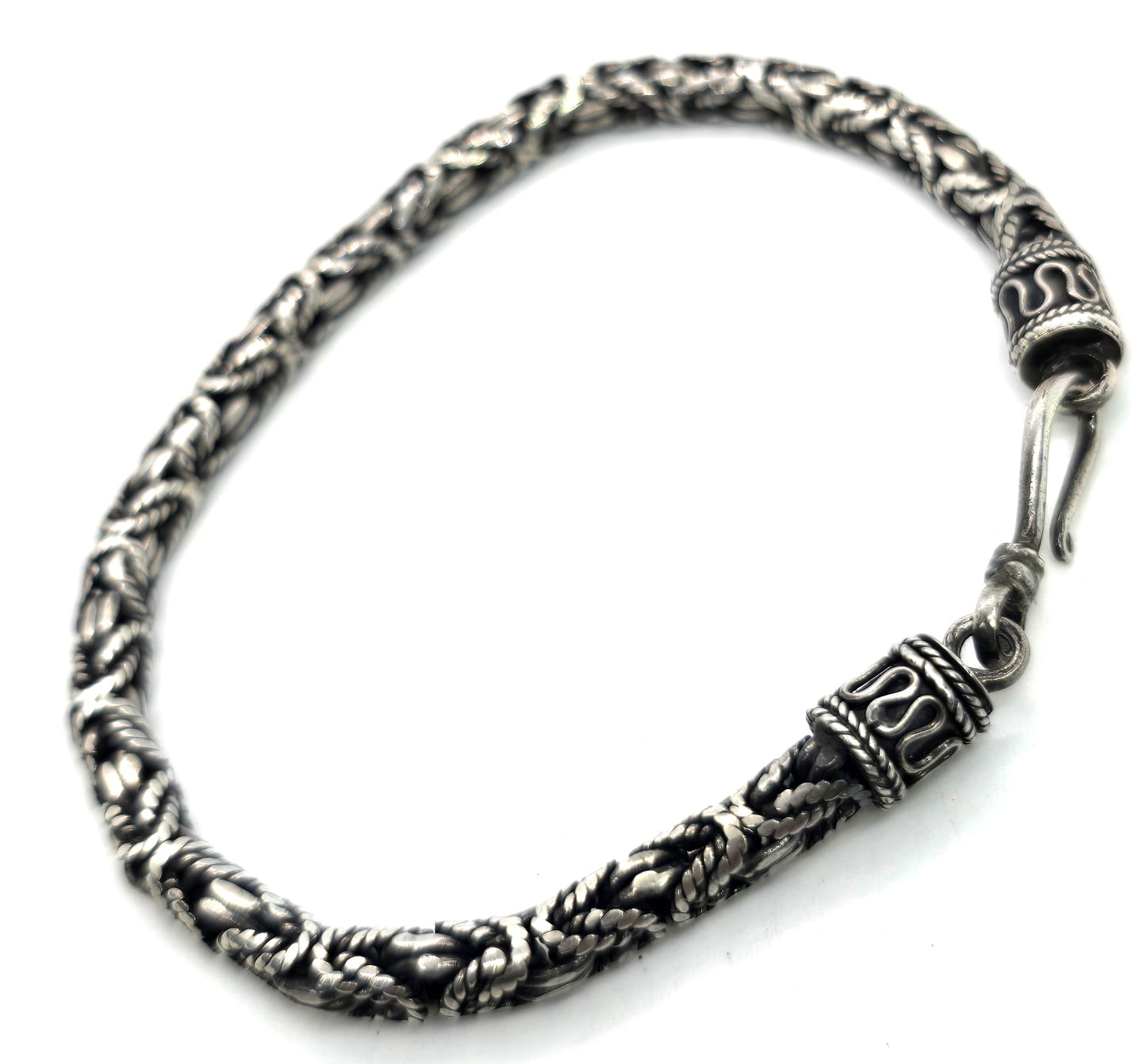 Byzantine chain sterling silver thick Bali style decorated bracelet
