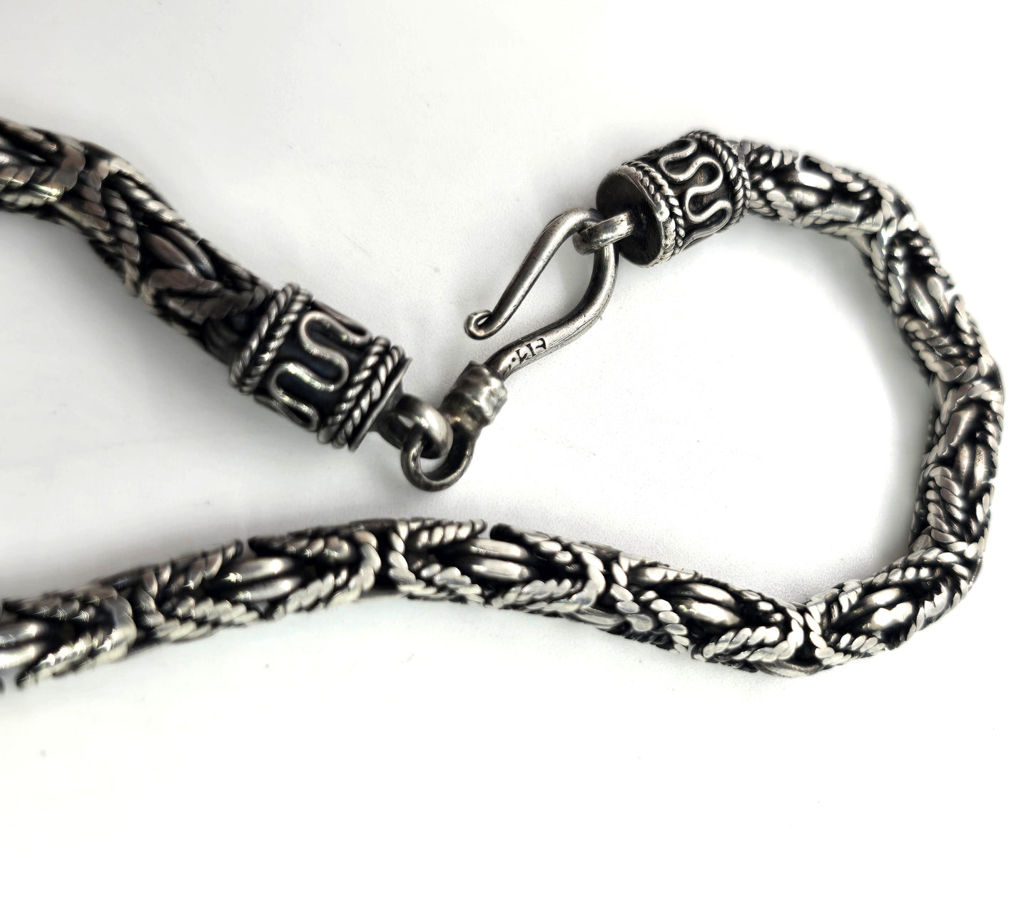 Byzantine chain sterling silver thick Bali style decorated bracelet
