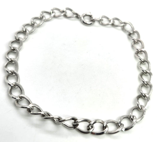 Chain sterling silver decorated link vintage rhodium plated charm bracelet