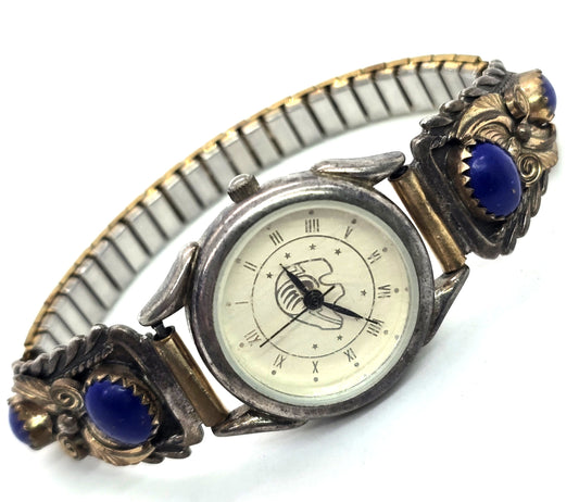 Native American Navajo vintage sterling silver lapis lazuli watch band