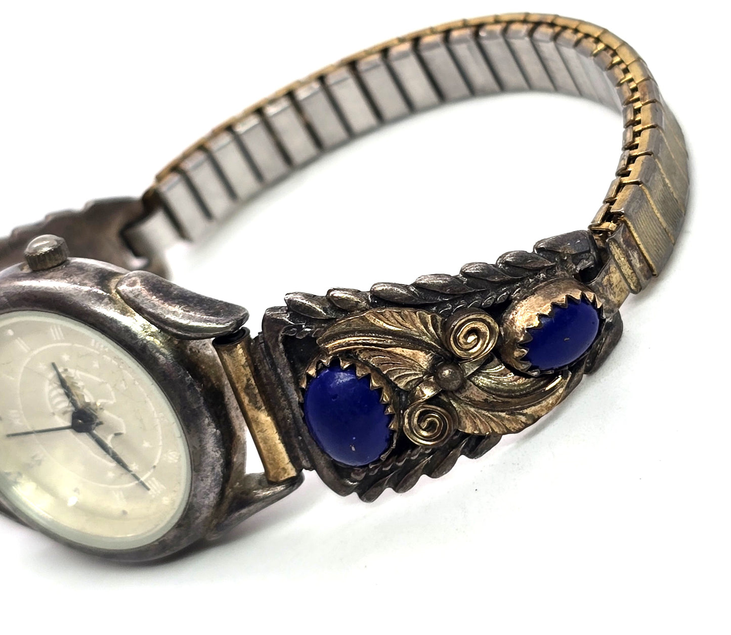 Native American Navajo vintage sterling silver lapis lazuli watch band
