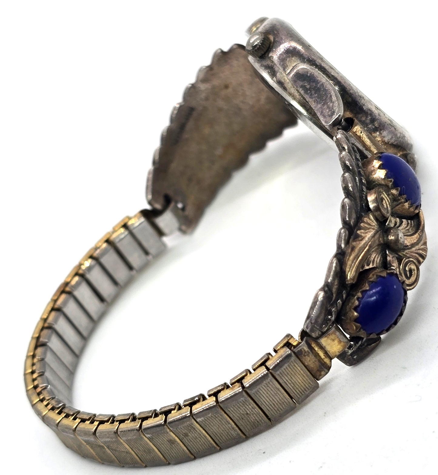 Native American Navajo vintage sterling silver lapis lazuli watch band