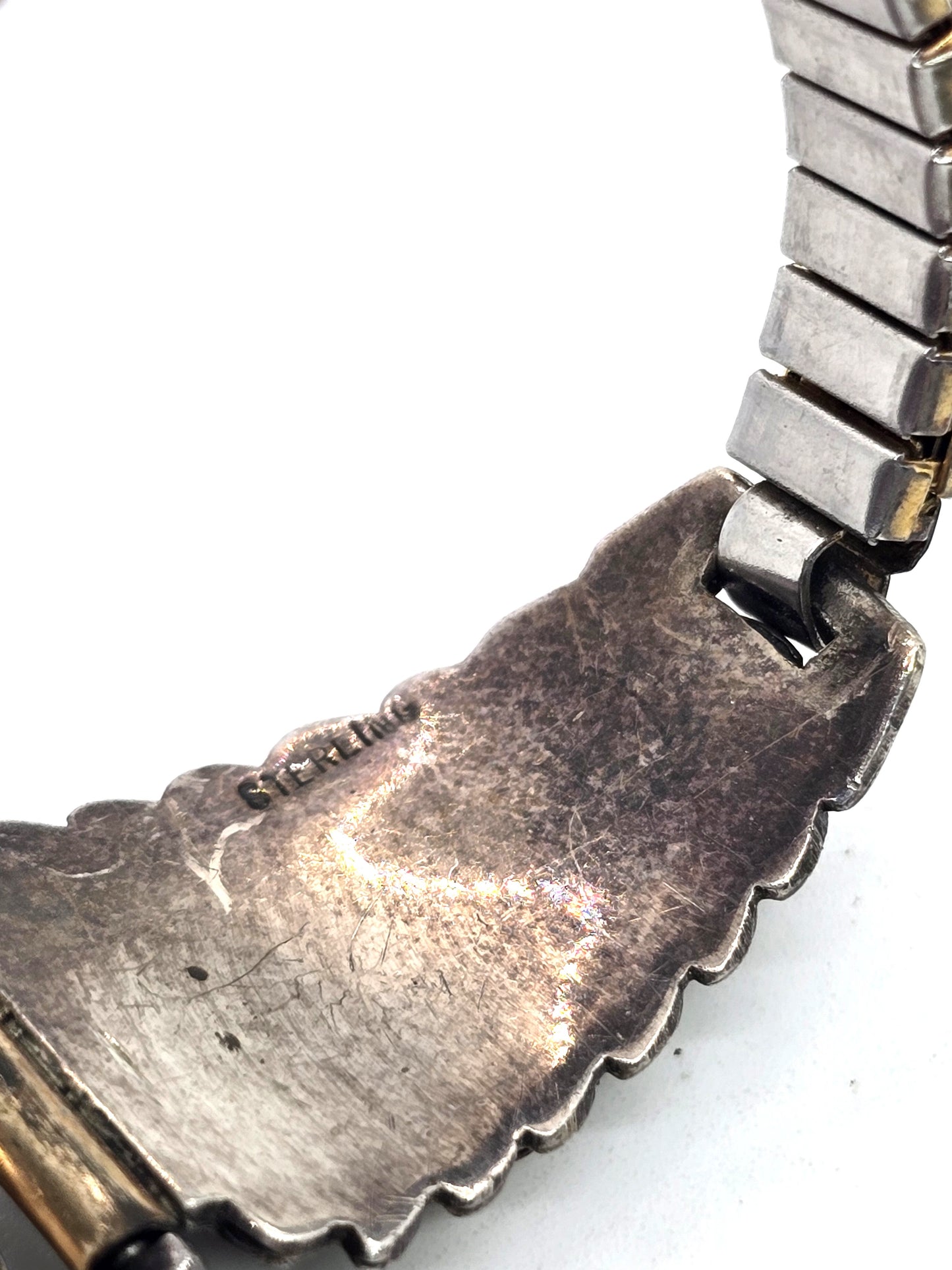Native American Navajo vintage sterling silver lapis lazuli watch band
