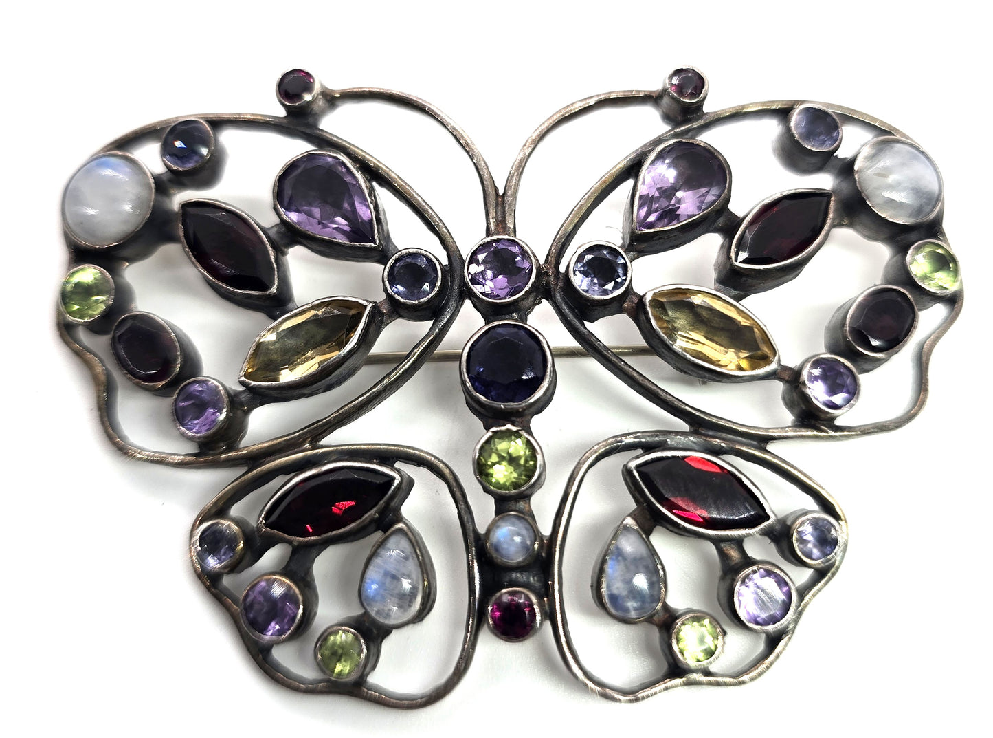 Nicky Butler NB multi gemstone moonstone sterling silver butterfly brooch