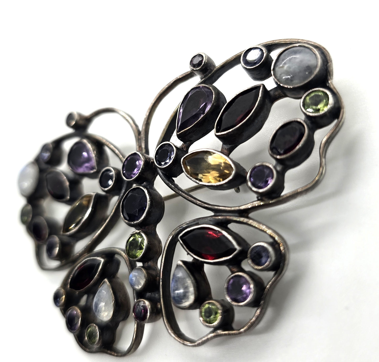 Nicky Butler NB multi gemstone moonstone sterling silver butterfly brooch