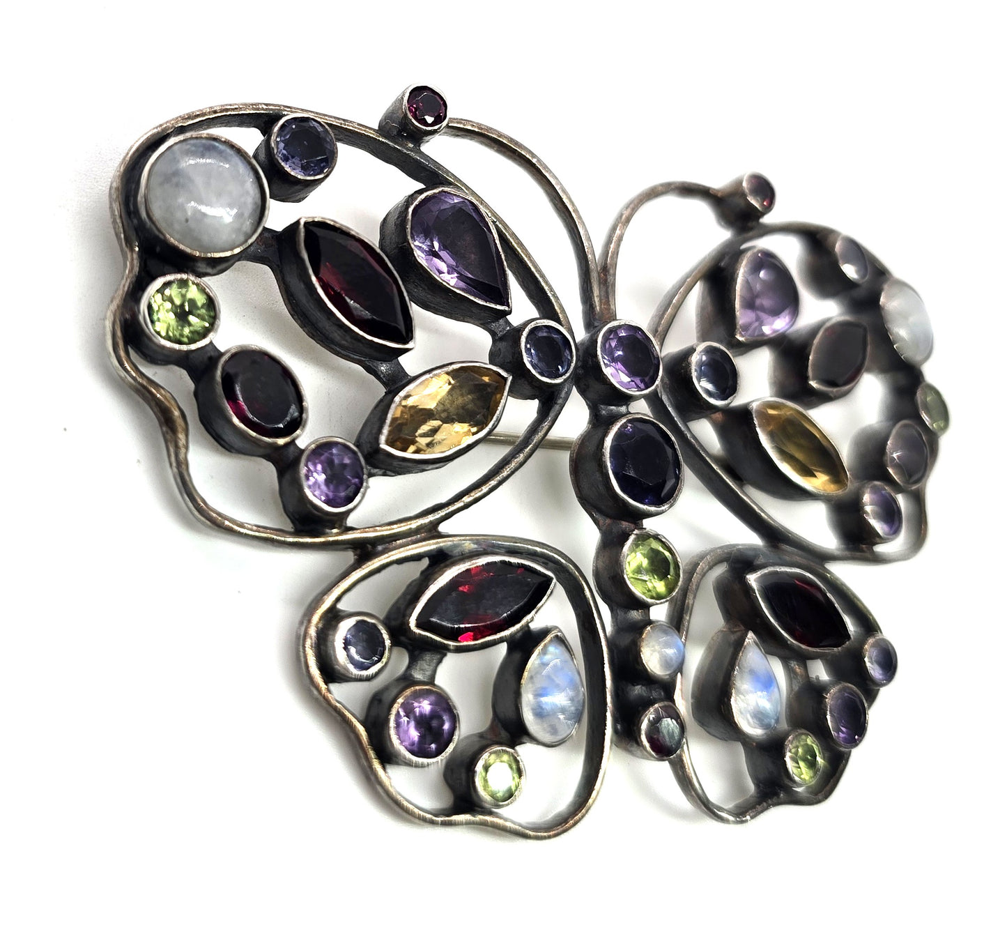 Nicky Butler NB multi gemstone moonstone sterling silver butterfly brooch