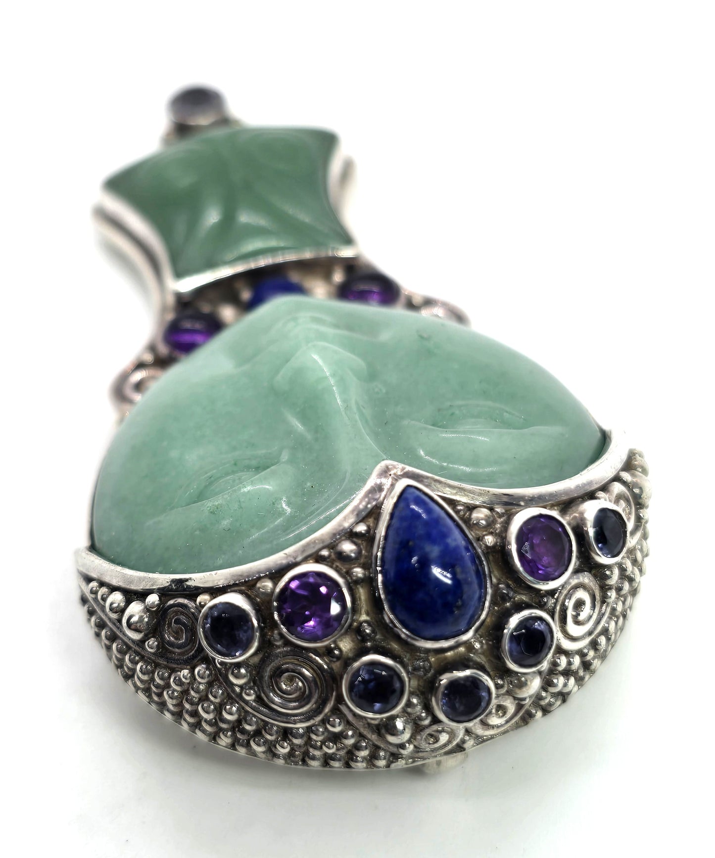 Sajen Green Jadeite Goddess multi gemstone signed pendant brooch