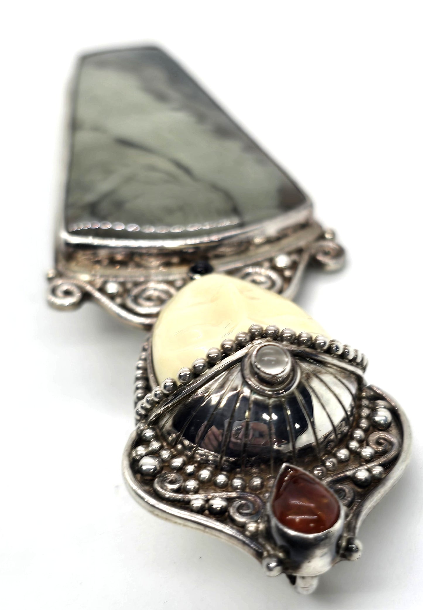 Sajen Green Jasper Goddess multi gemstone signed pendant brooch