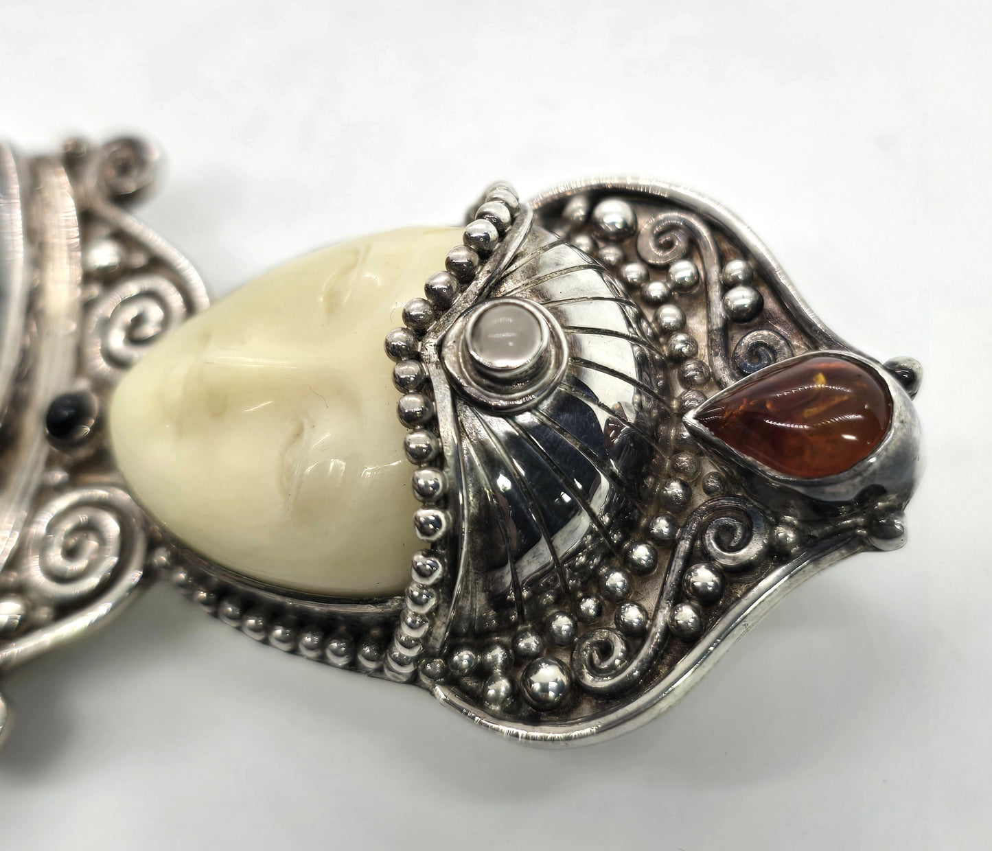 Sajen Green Jasper Goddess multi gemstone signed pendant brooch