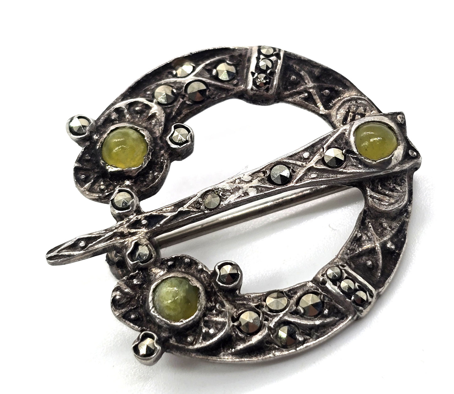 Connemara marble Blarney stone marcasite Irish sterling silver Tara Brooch