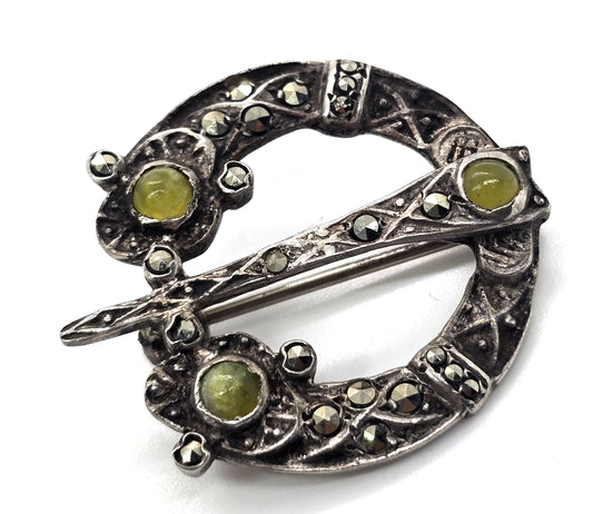 Connemara marble Blarney stone marcasite Irish sterling silver Tara Brooch