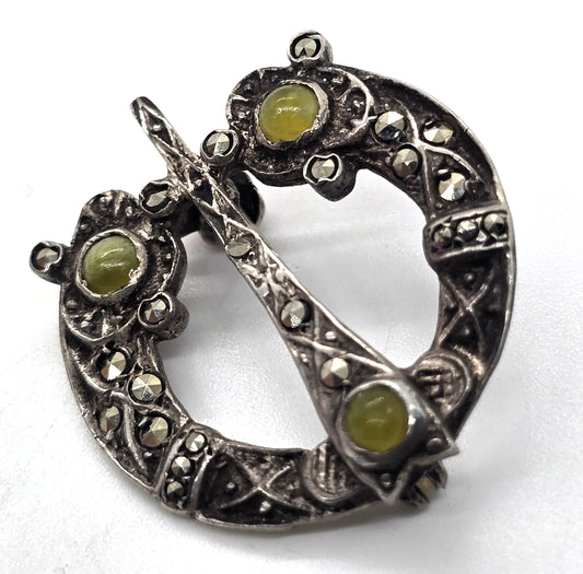 Connemara marble Blarney stone marcasite Irish sterling silver Tara Brooch