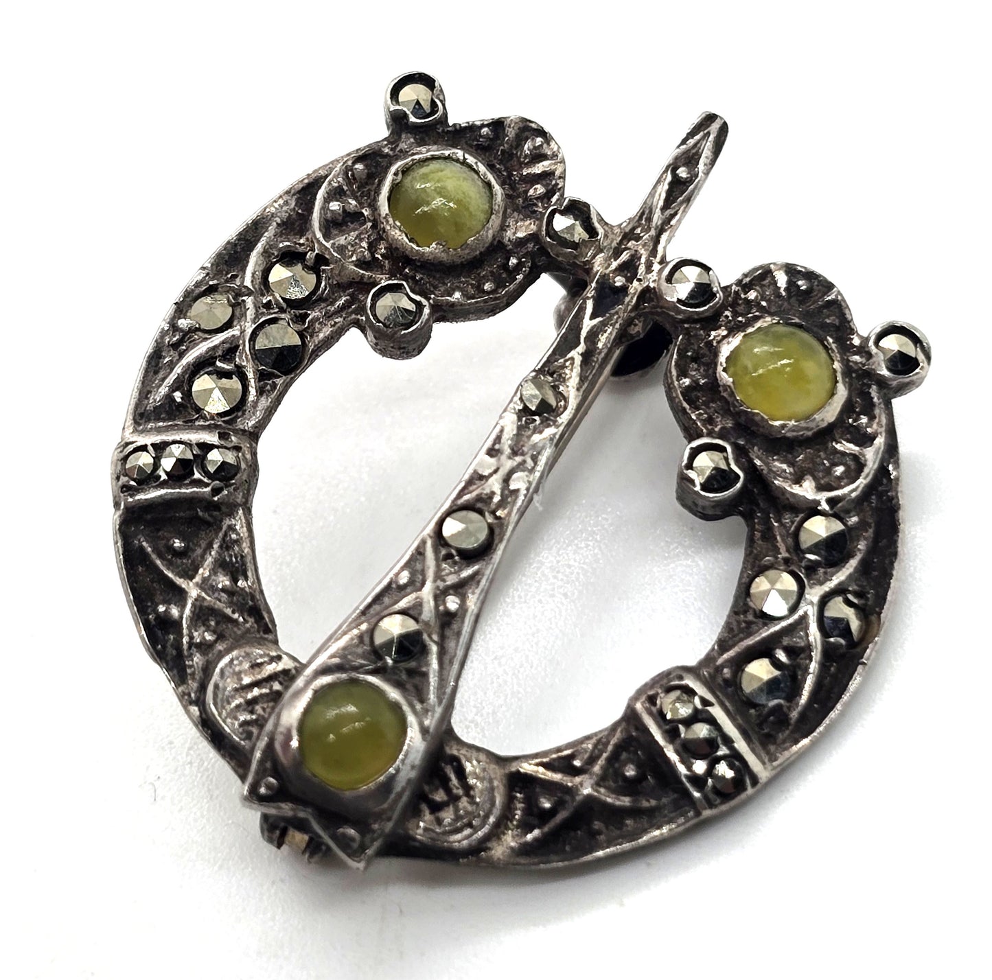 Connemara marble Blarney stone marcasite Irish sterling silver Tara Brooch