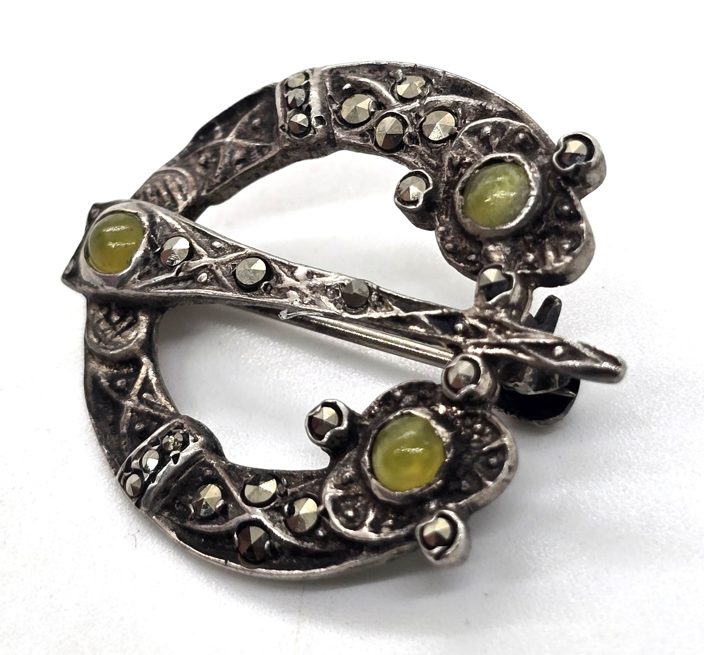 Connemara marble Blarney stone marcasite Irish sterling silver Tara Brooch
