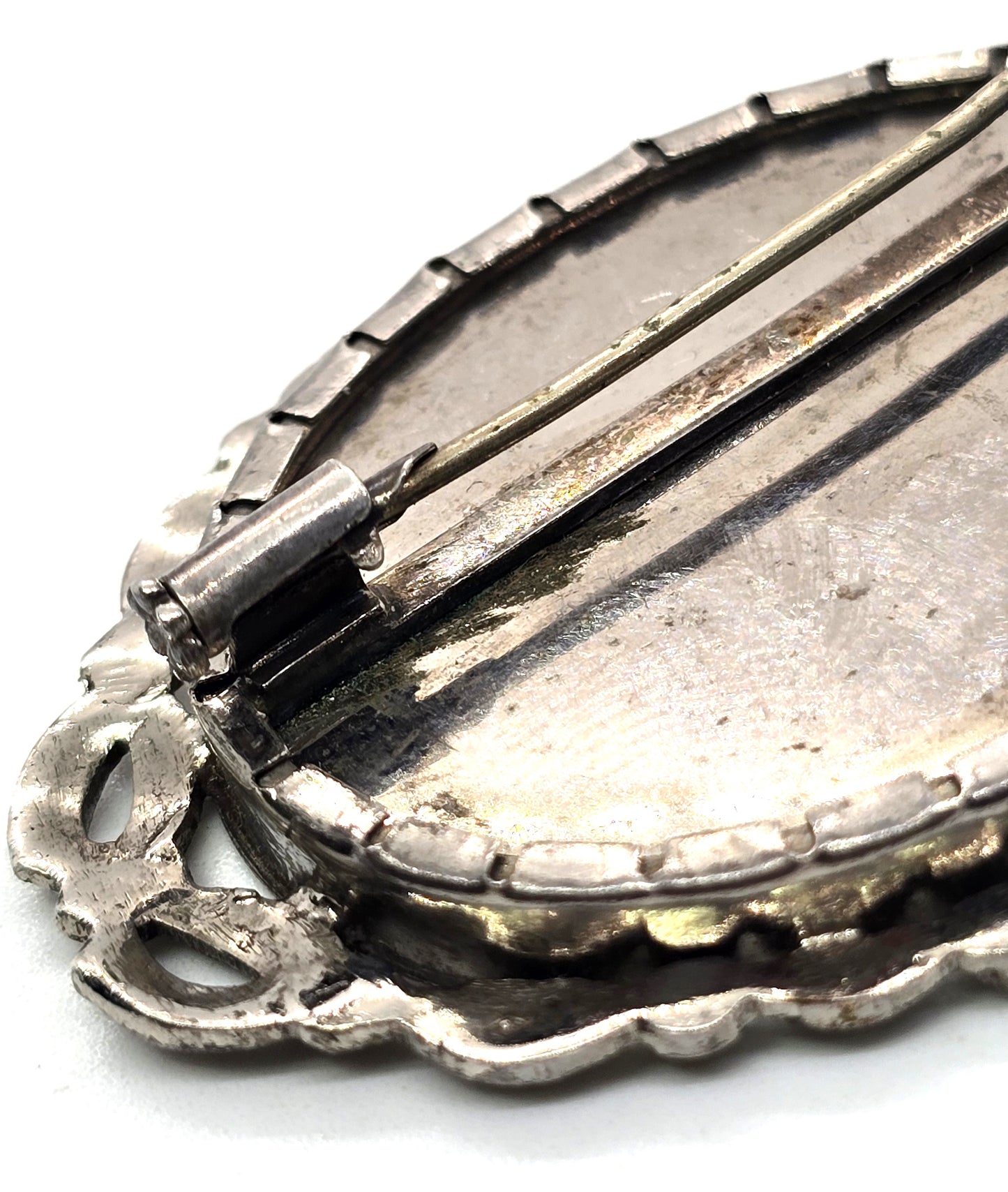 Florelli Paris antique hand painted cameo marcasite sterling brooch