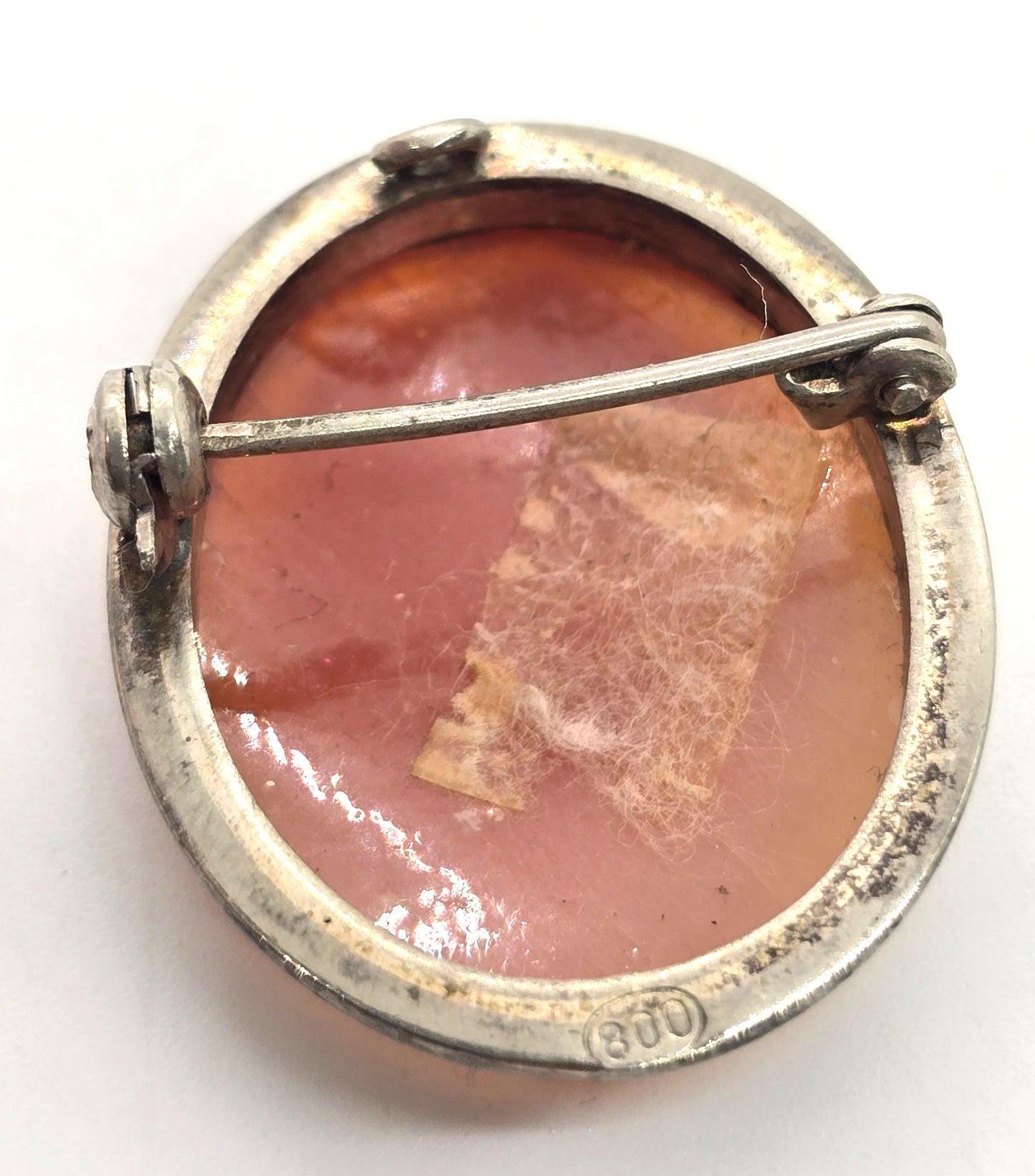 Cameo flowers carved shell sterling silver vintage pendant brooch 800