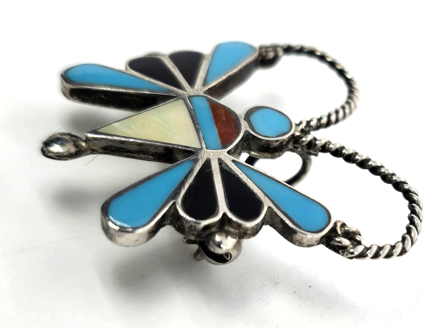Butterfly multi gemstone figural sterling silver Native American vintage brooch pendant