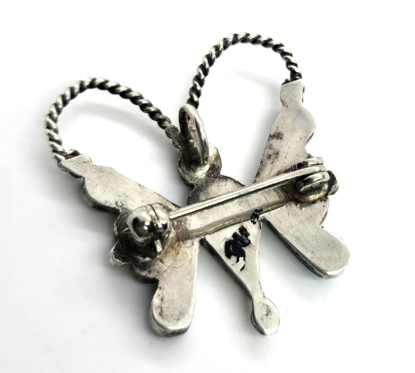 Butterfly multi gemstone figural sterling silver Native American vintage brooch pendant